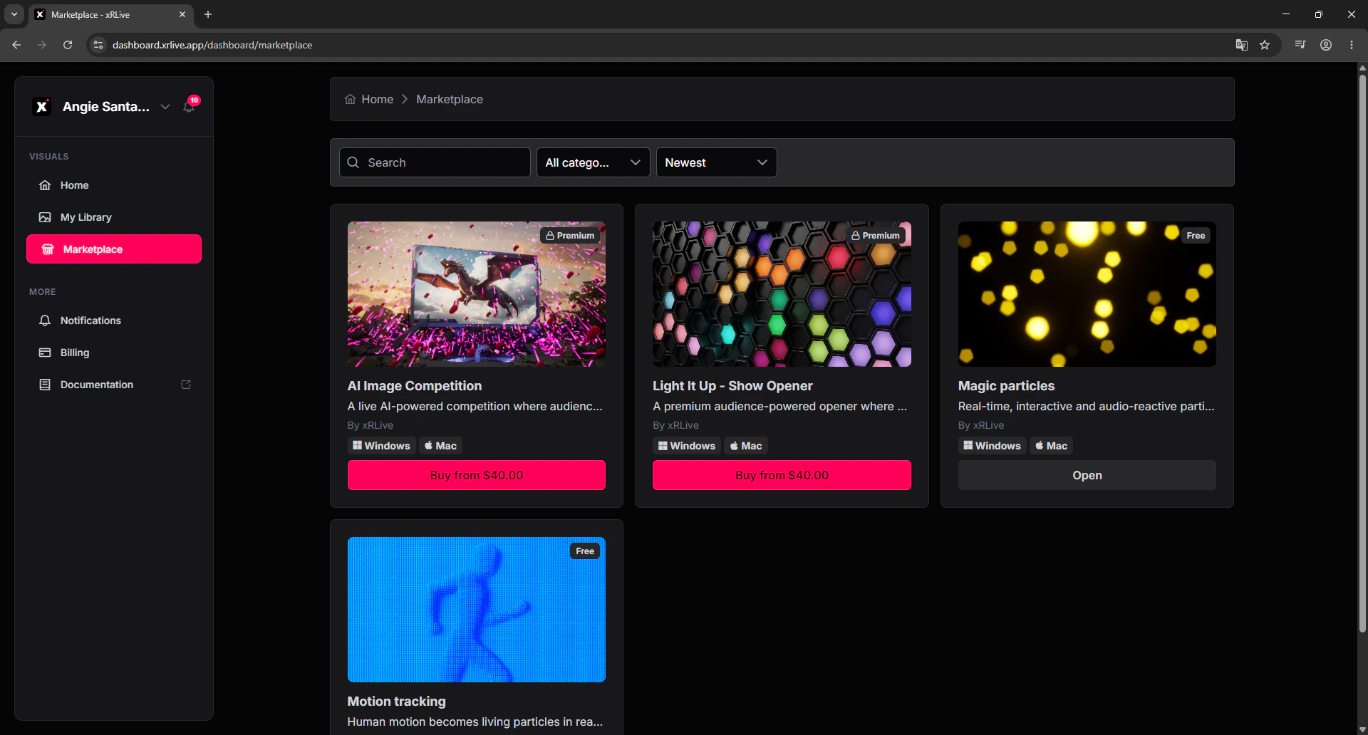 Marketplace page