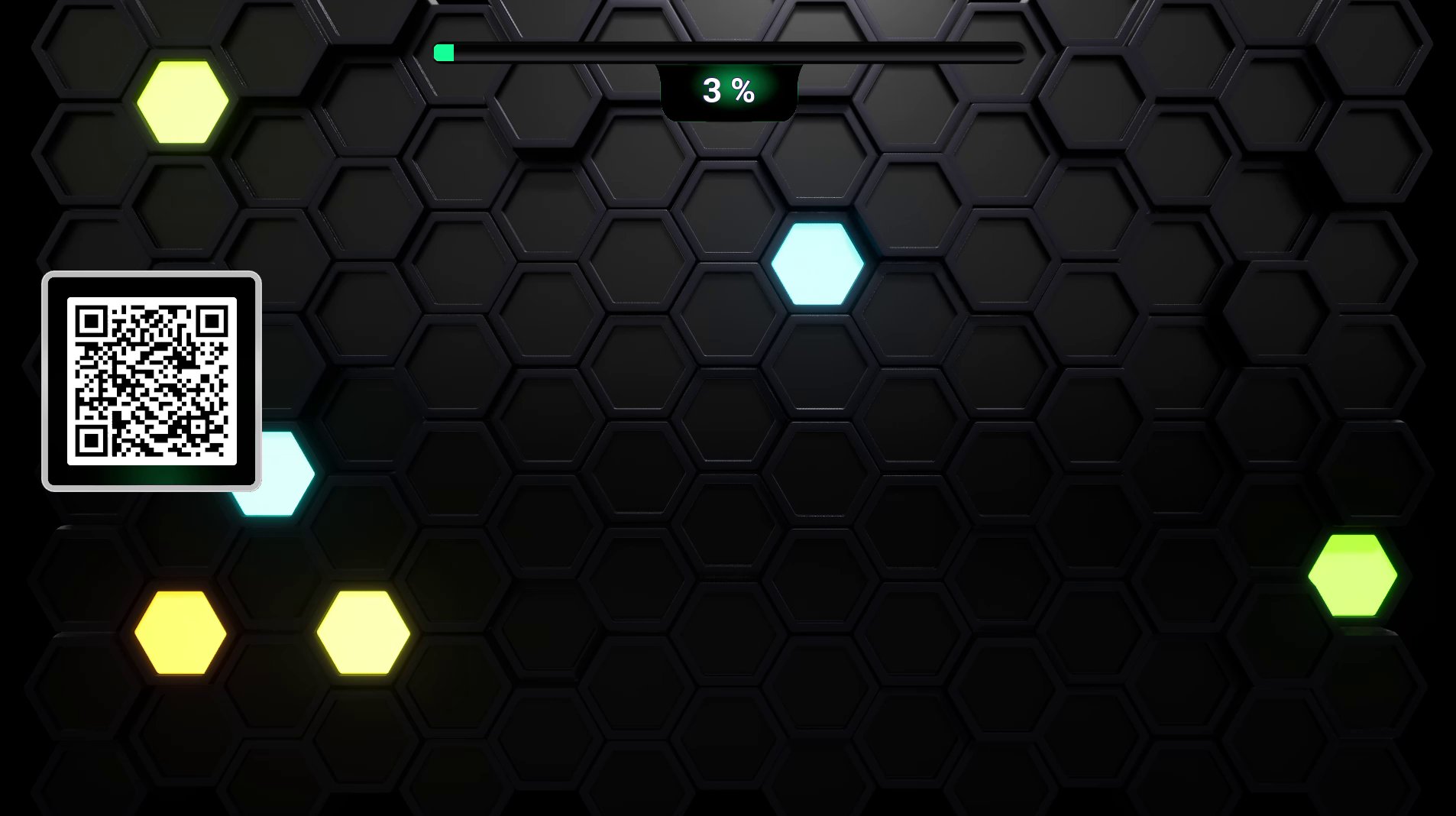 Stage grid of hexagons lighting up in color with a join QR code in the corner