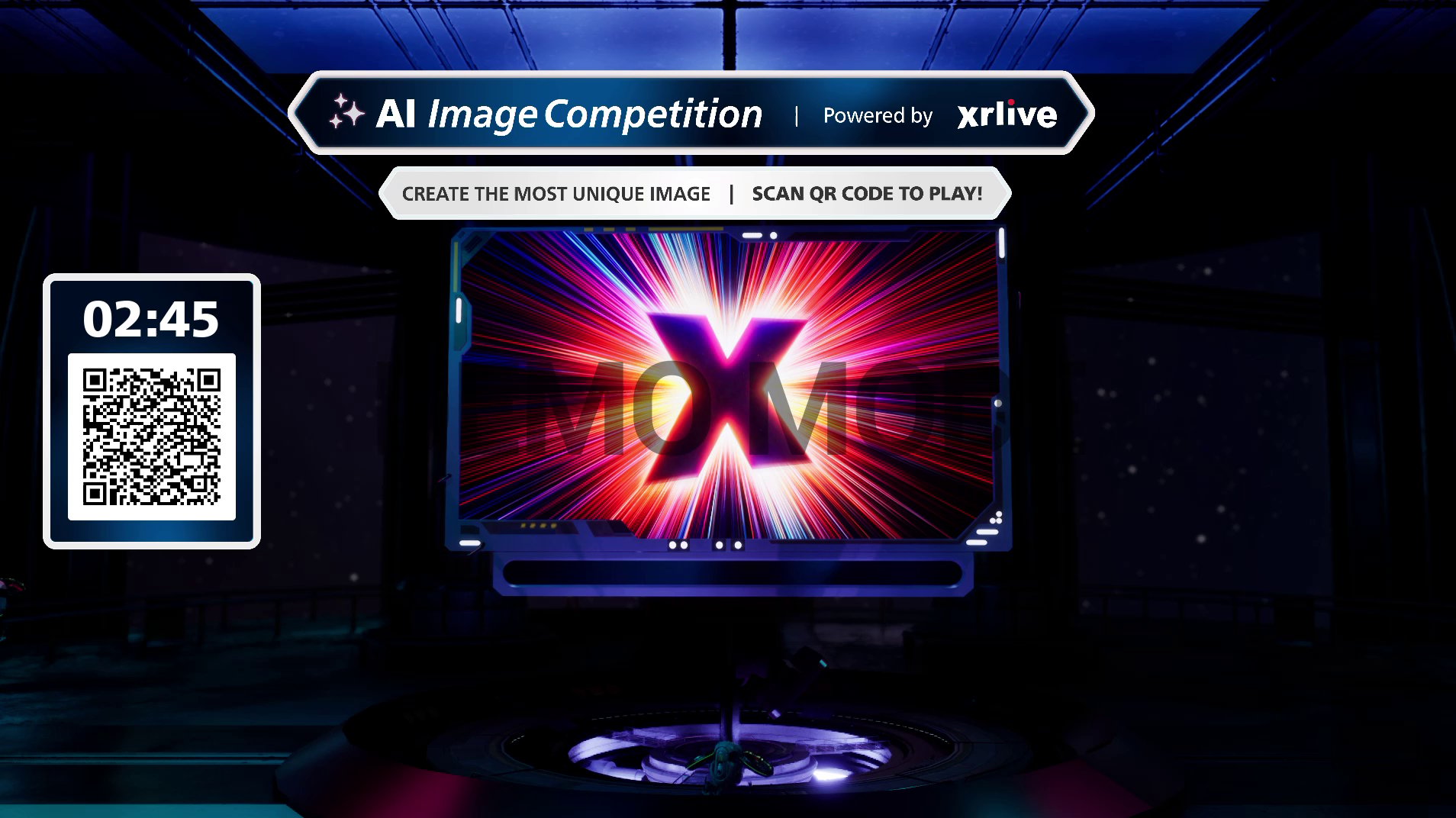 Game window showing the experience title, a countdown timer, and a join QR code