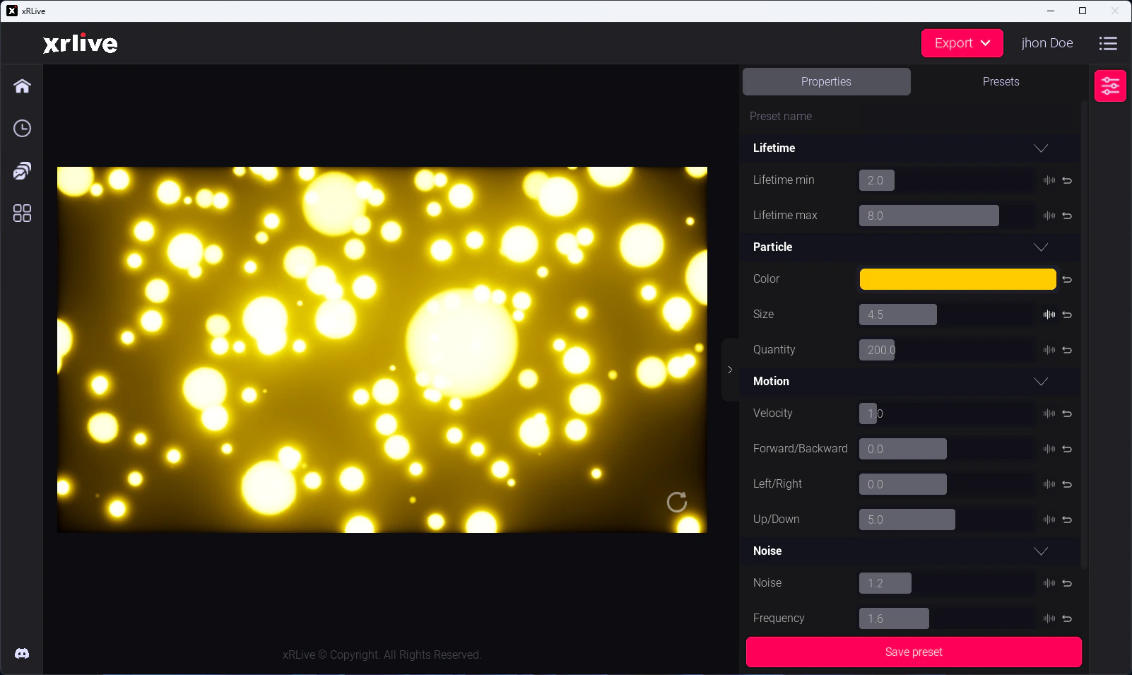 Annotated xRLive operator dashboard