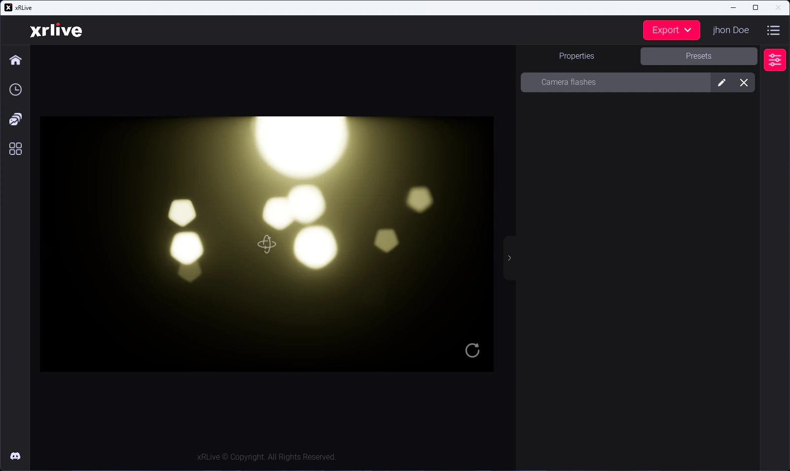 Preset bar in the xRLive operator dashboard