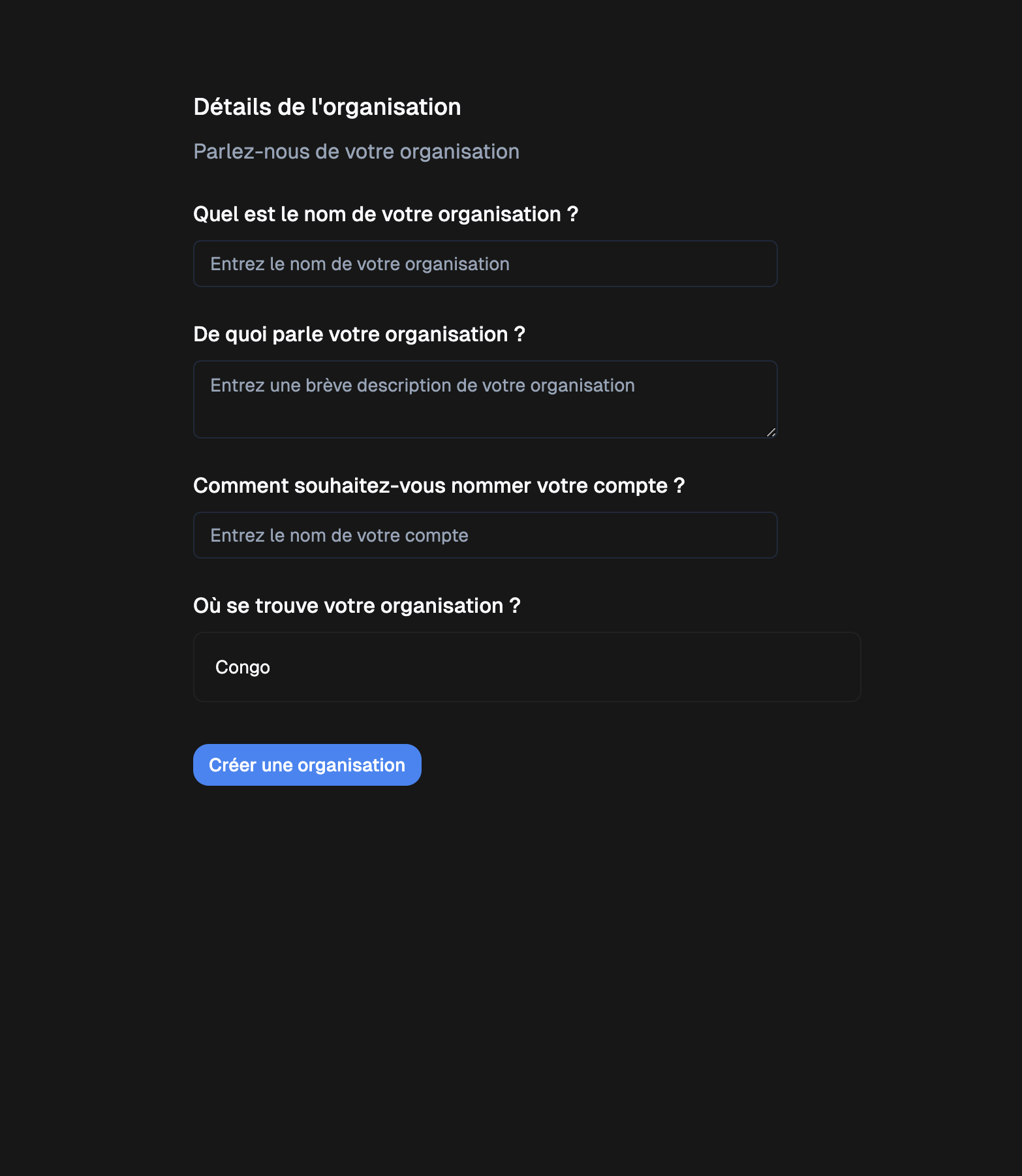 Étape 4 - Création organisation et compte