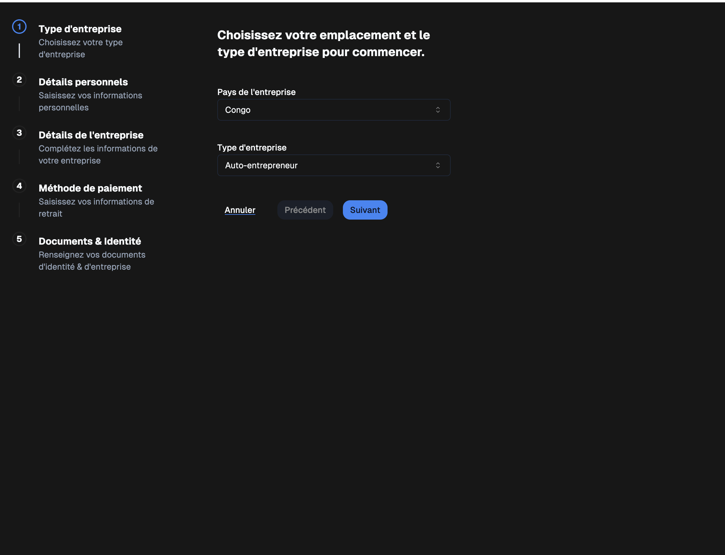 Étape 2 - Informations sur l’entreprise