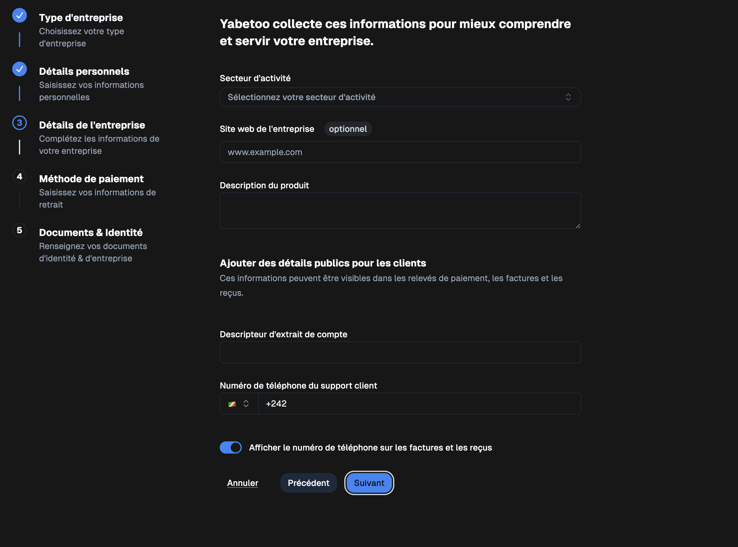Étape 4 - Informations entreprise