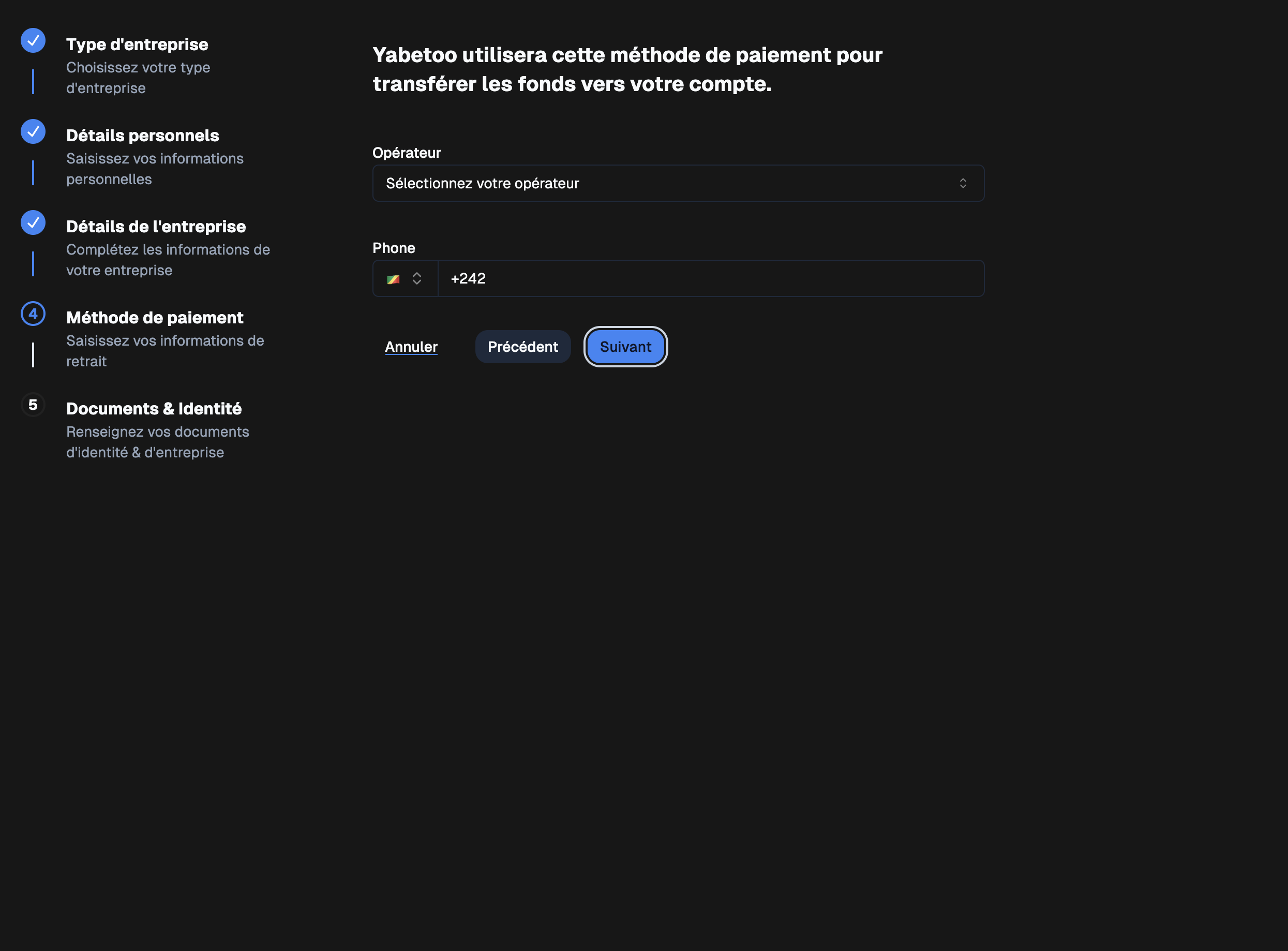 Étape 5 - Méthode de paiement