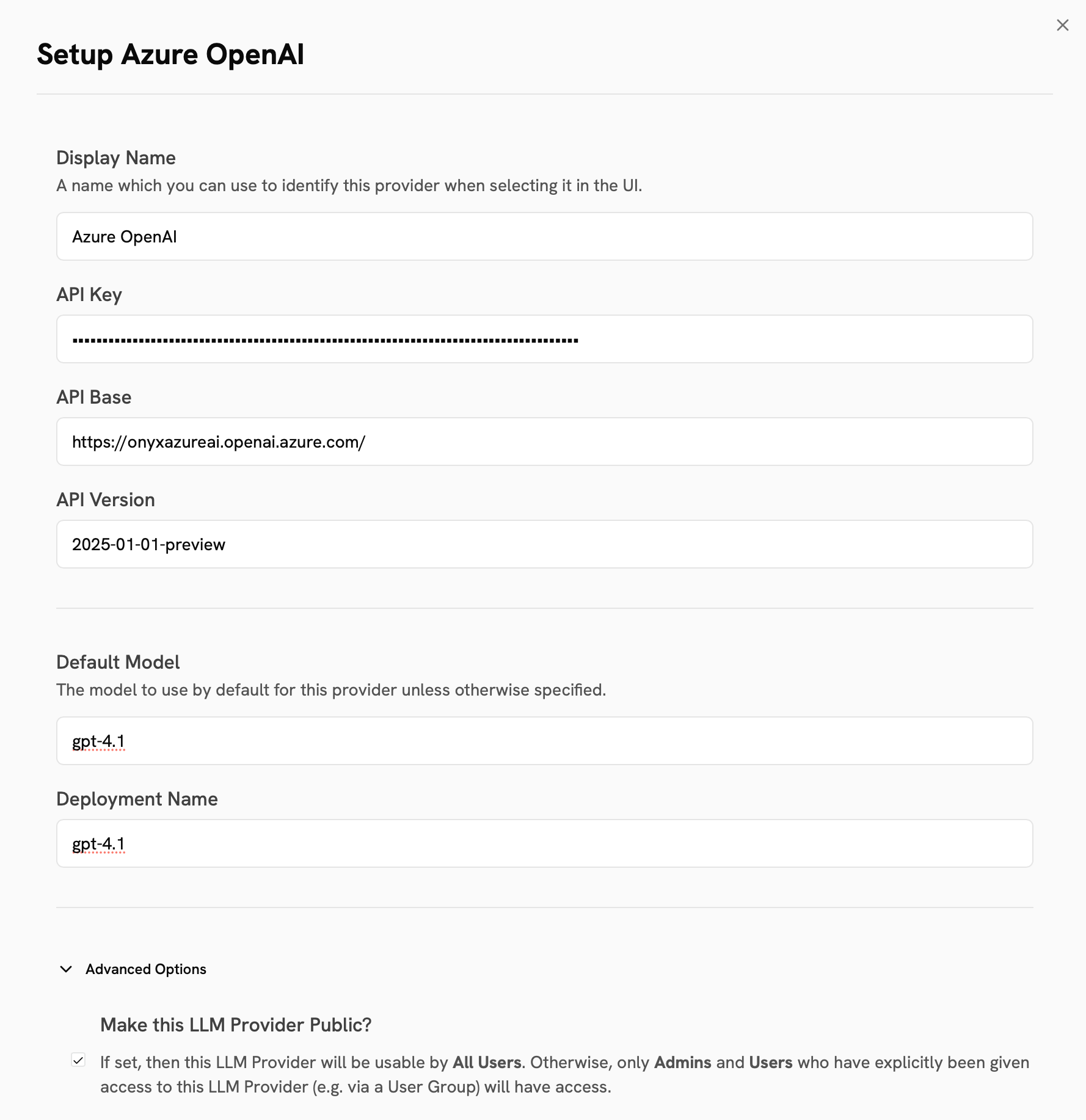 Настройка поставщика Azure OpenAI