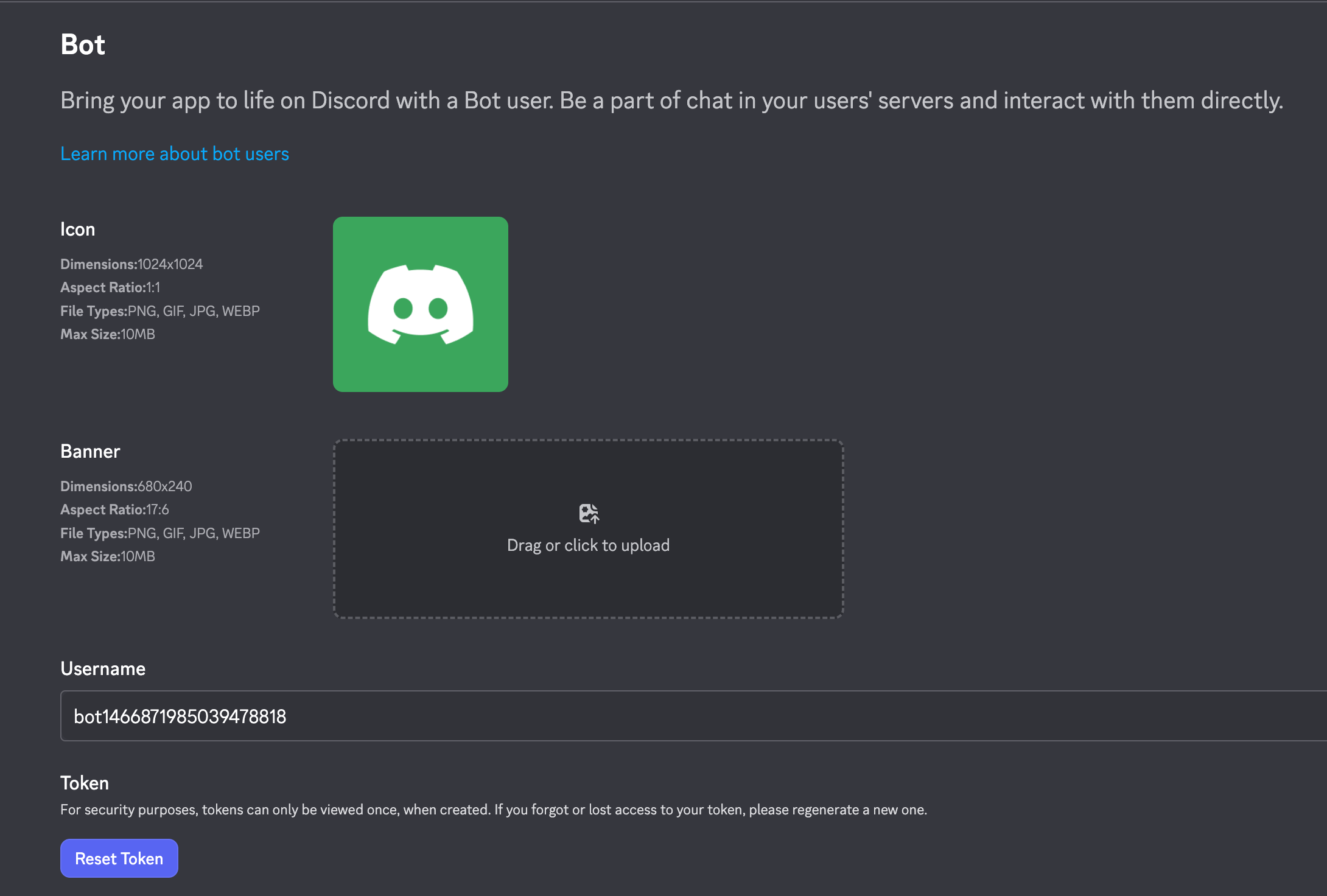 Настройка токена бота Discord