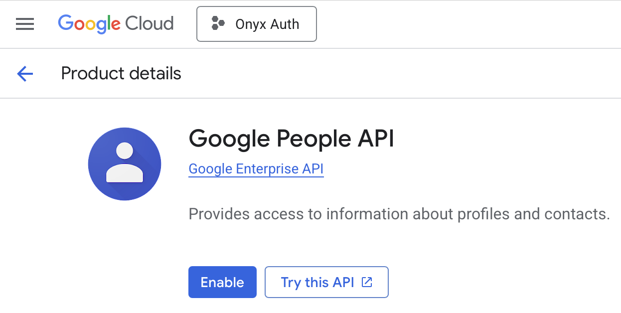 Страница включения People API в Google Cloud Console