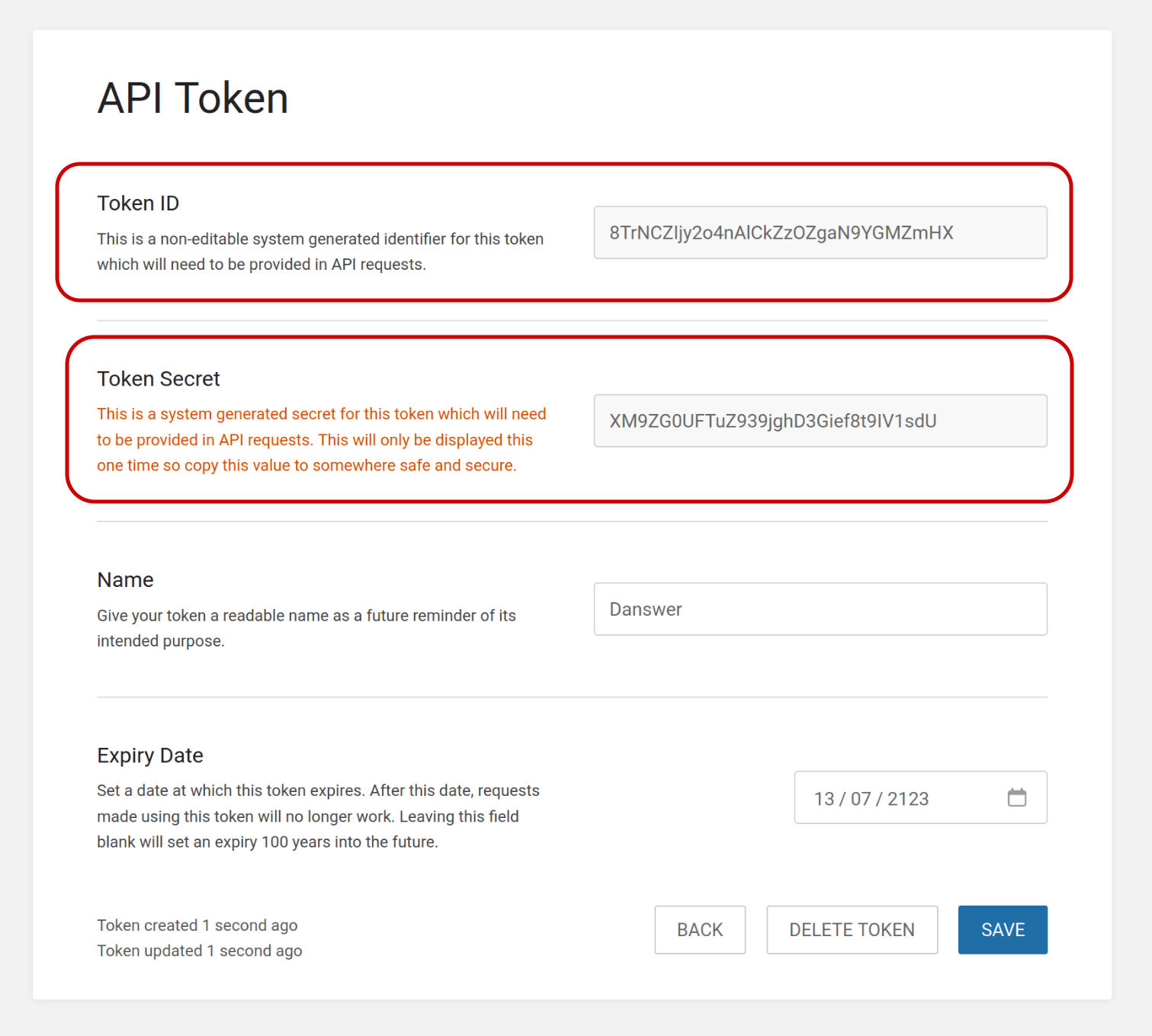 Просмотр API-токена BookStack