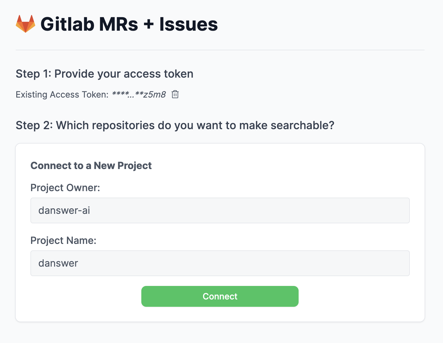 Пример настройки проекта в коннекторе GitLab Yahont