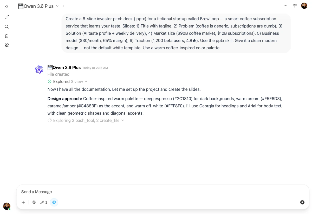 The model reasoning about the design system before generating slides