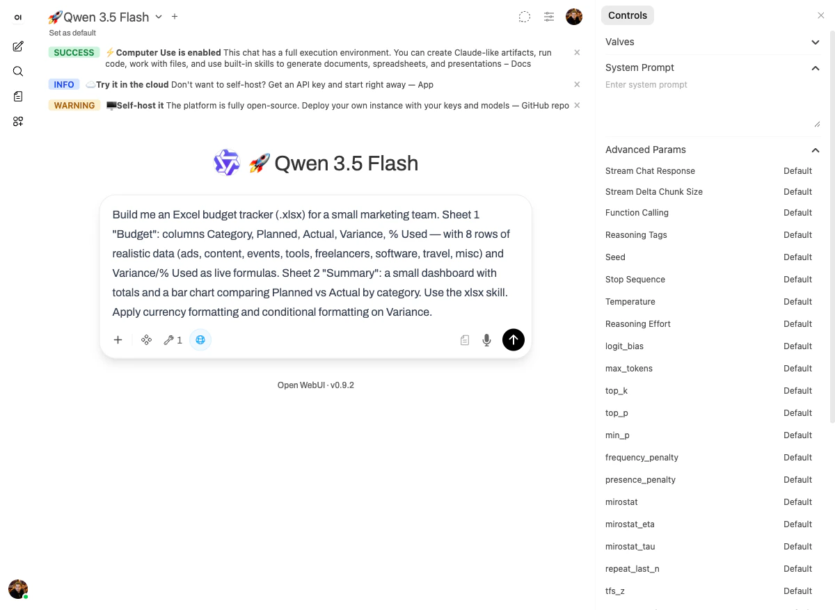 The budget tracker prompt entered into chat.yambr.com