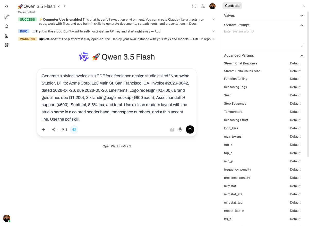 The invoice prompt entered into chat.yambr.com