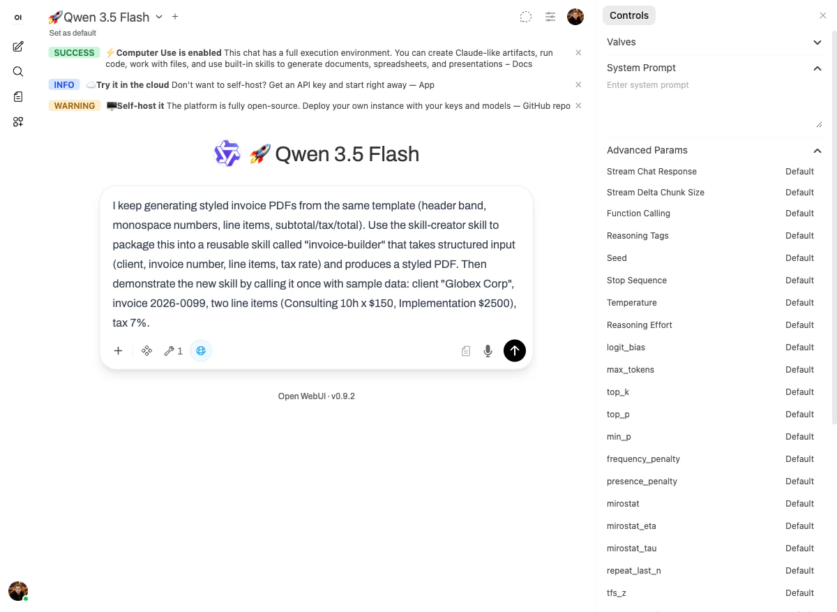 The skill-creator prompt entered into chat.yambr.com