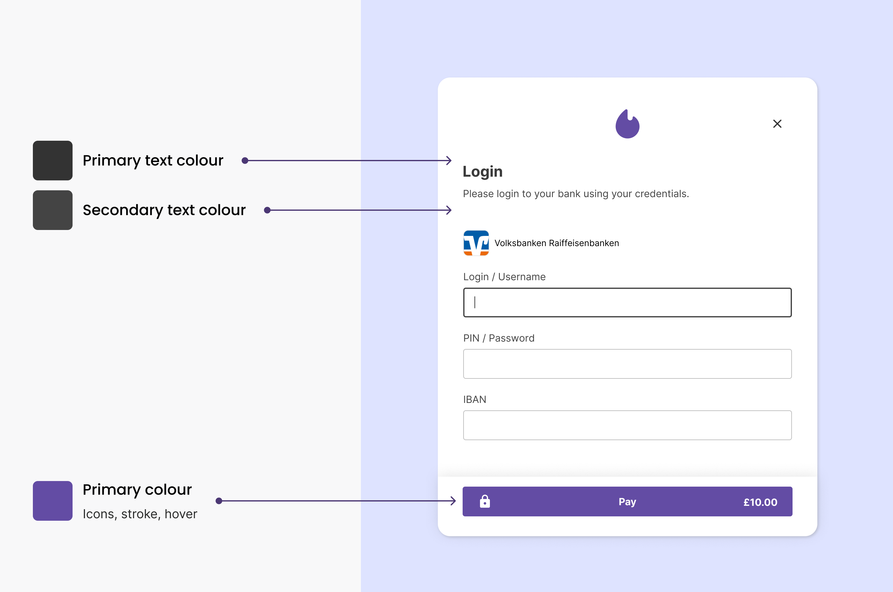 Image showing the customisation options available in the Hosted Pages screen