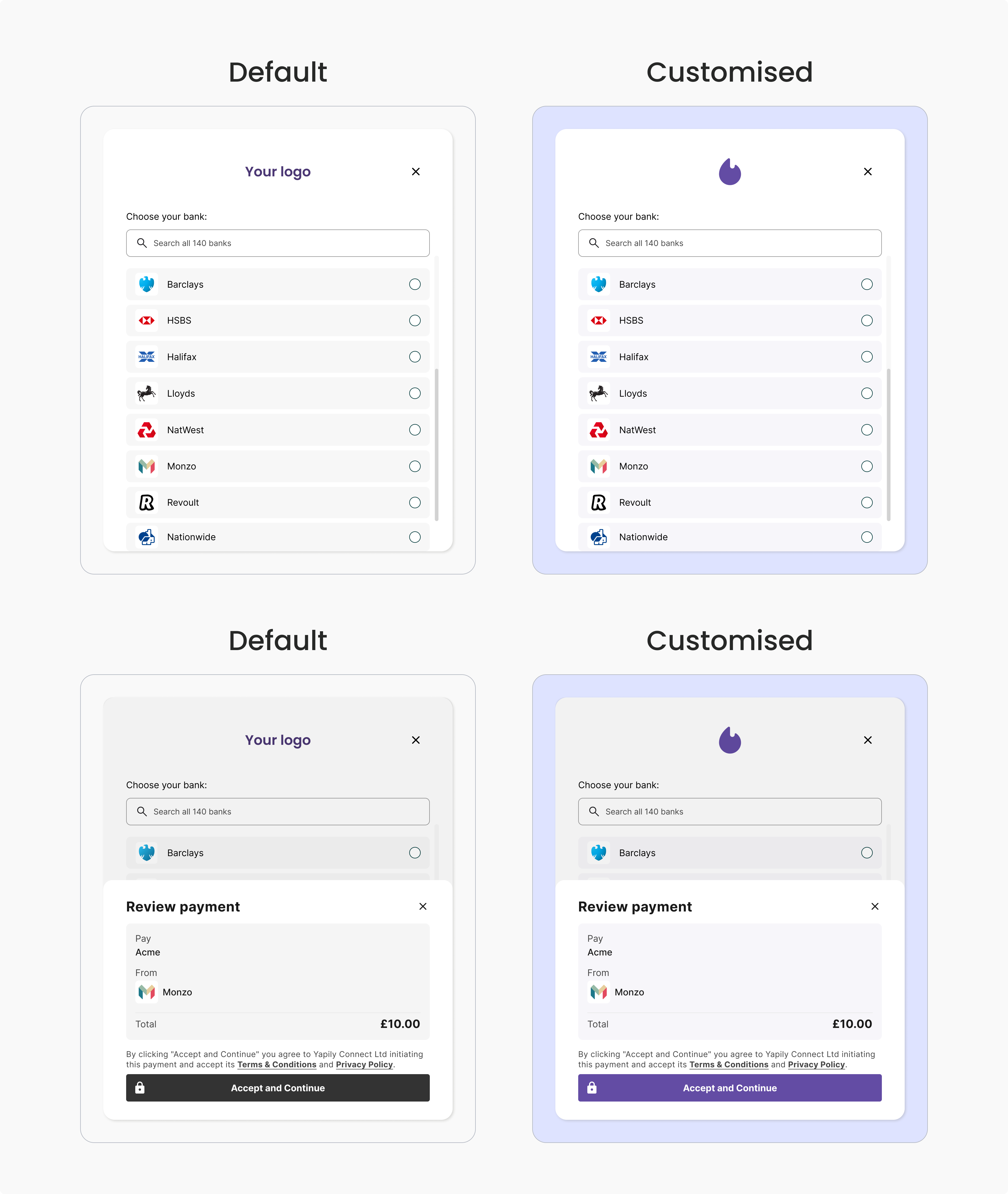 Bank selection screen