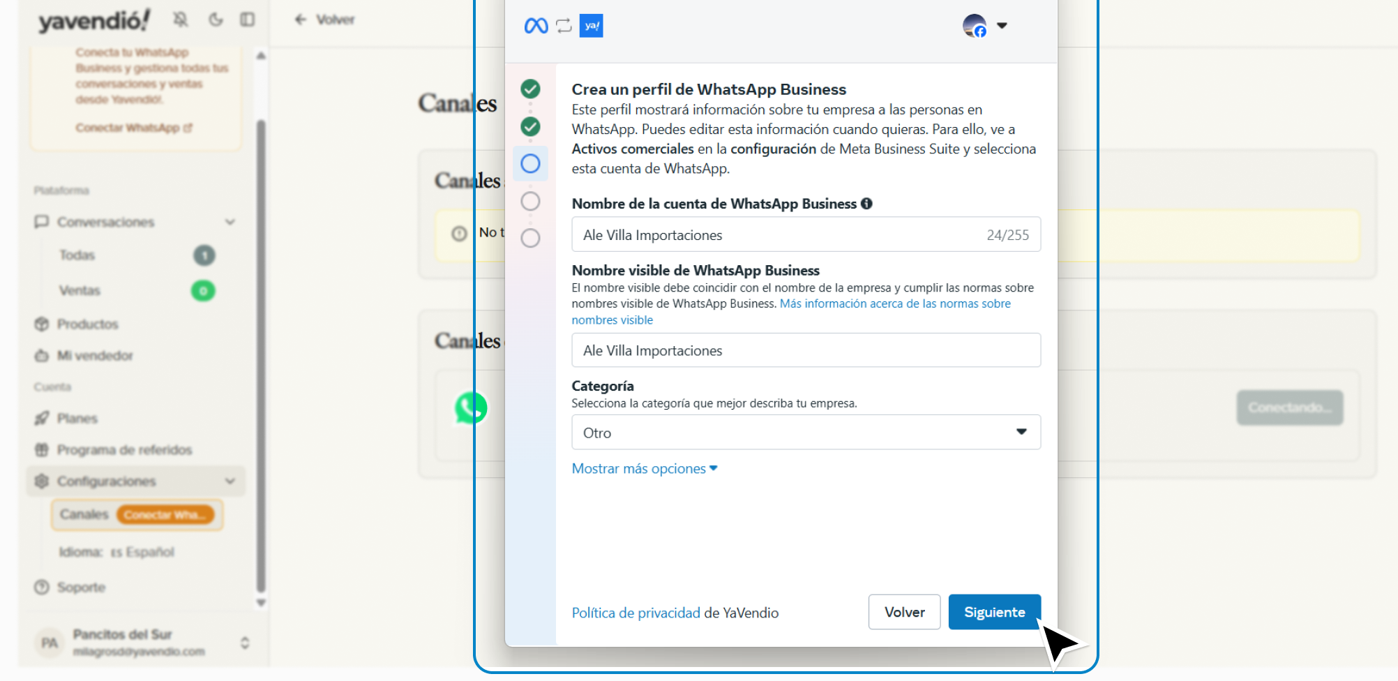 Configuración del perfil de WhatsApp Business