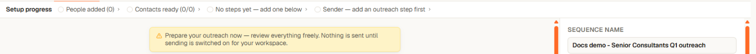 Campaign readiness strip in Yena listing missing setup items