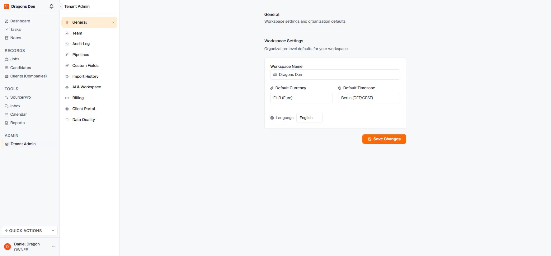 Tenant Admin general settings