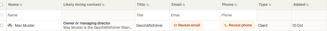 Block Ansprechpartner auf einer Unternehmensseite