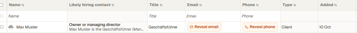 Hiring contacts block on a company page