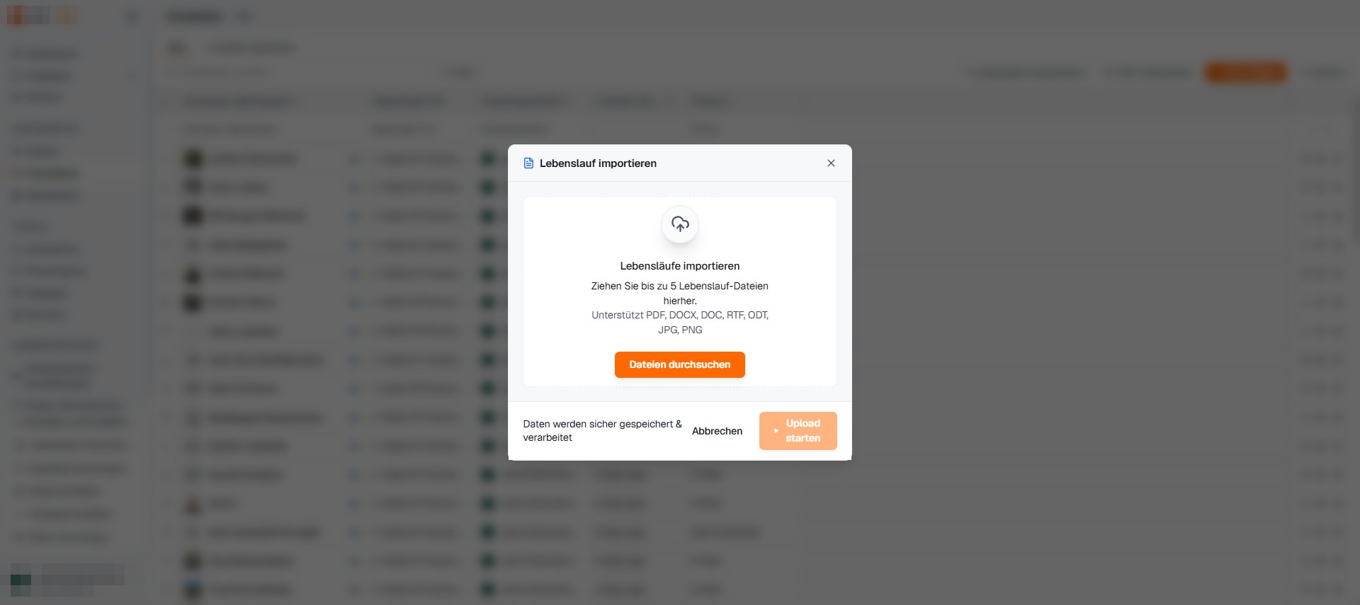 Import CV dialog