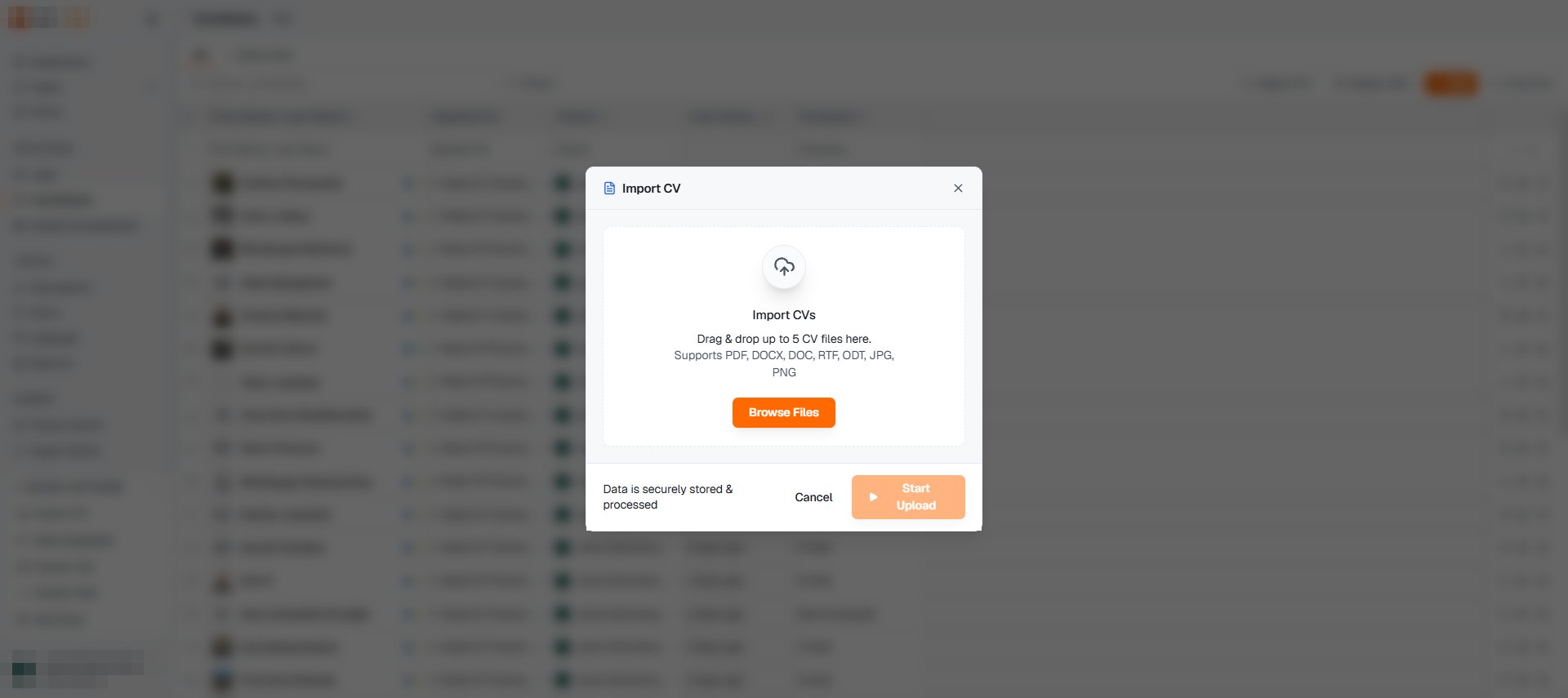 Import CV dialog