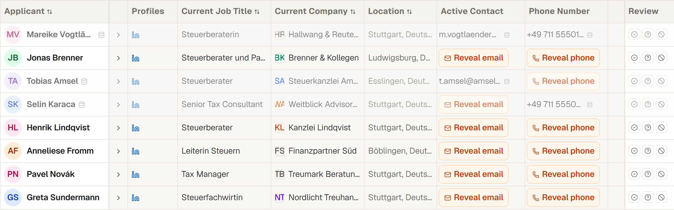 A known contact greyed out in the results table