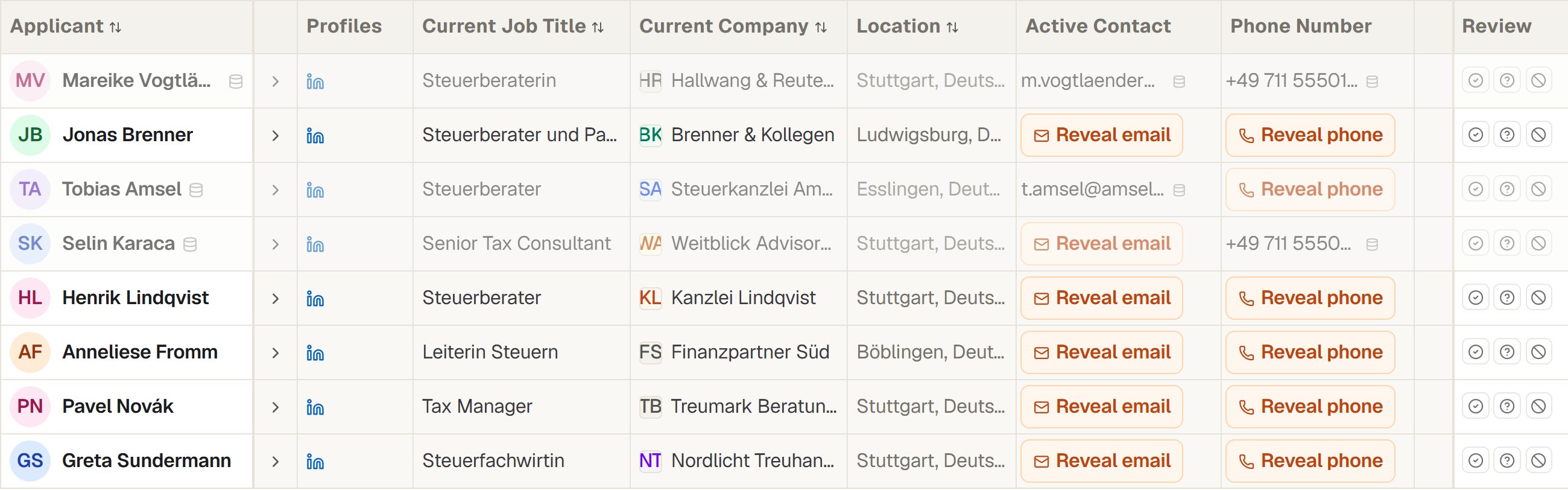 A known contact greyed out in the results table