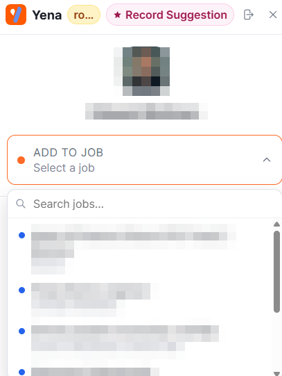 Yena-Extension-Panel mit Add-to-Job-Auswahl