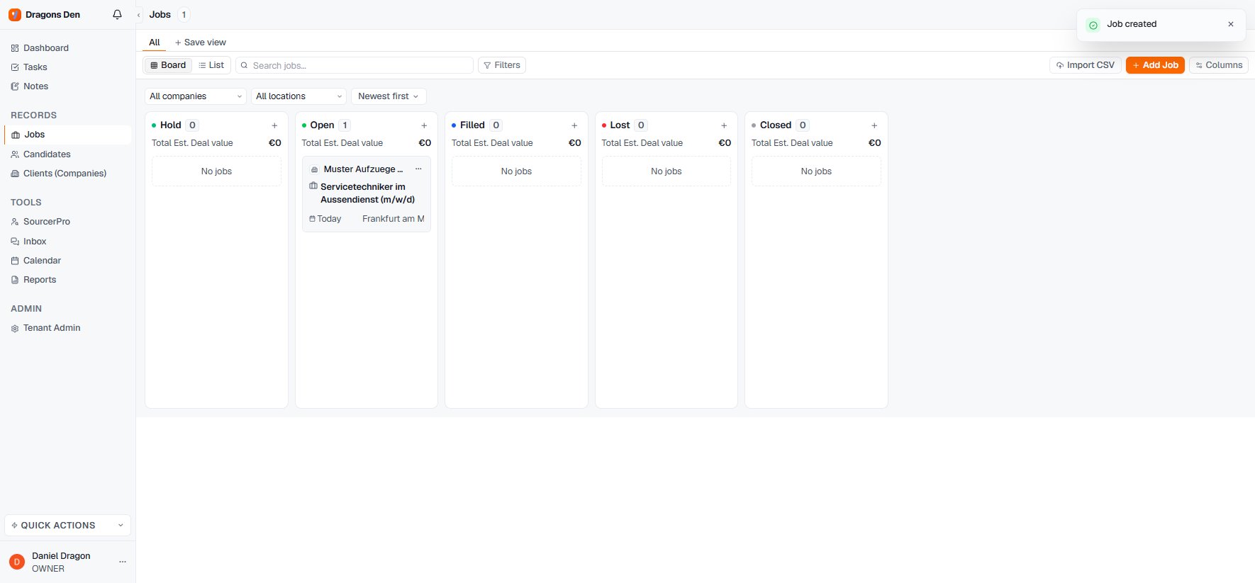 Jobs kanban board