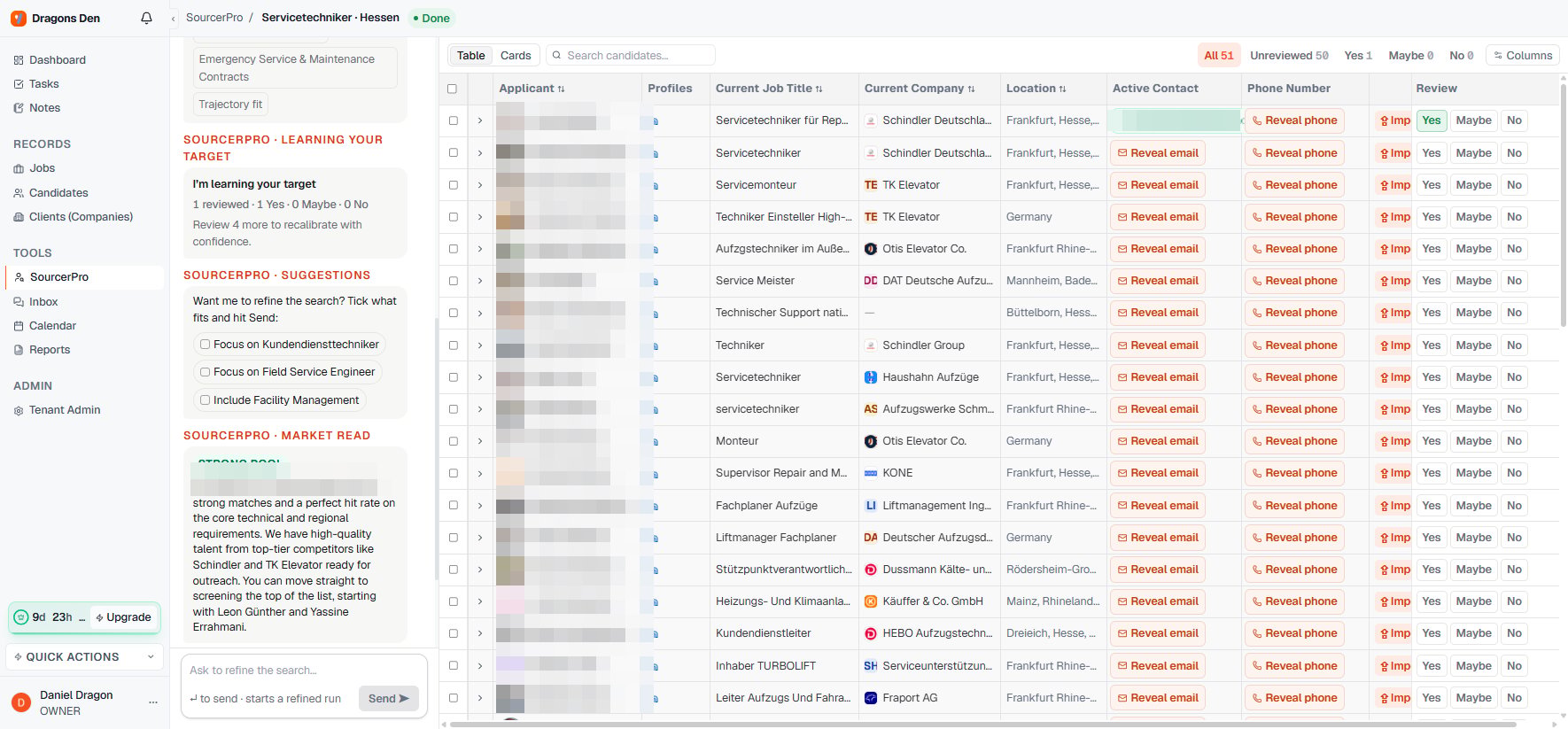 Verified email shown inline on the shortlist