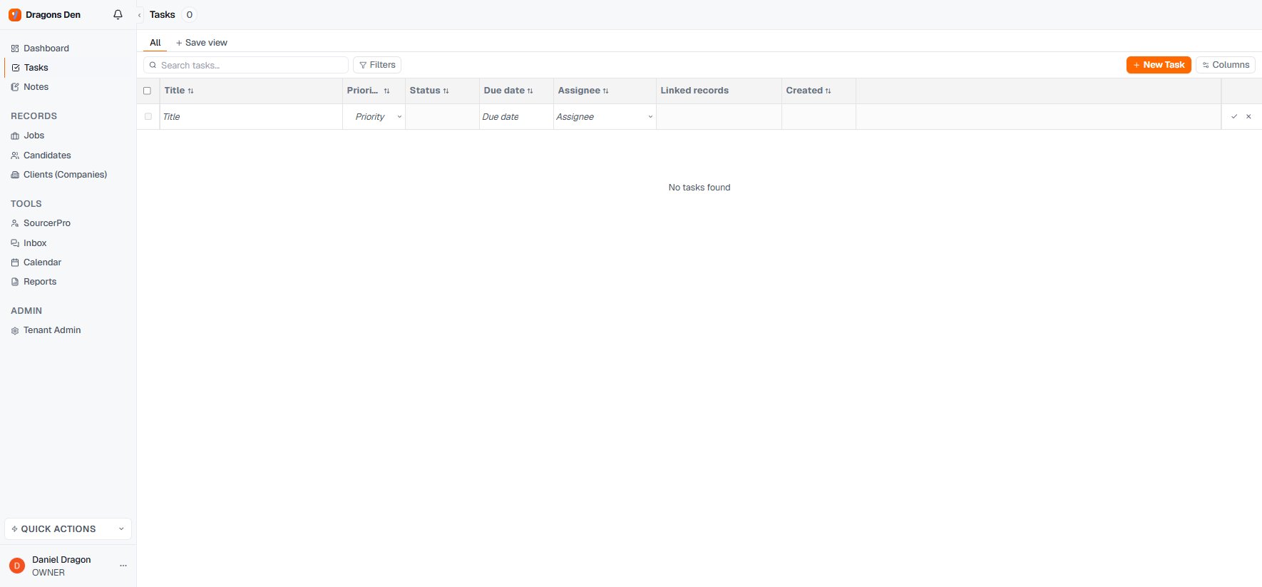 Tasks table