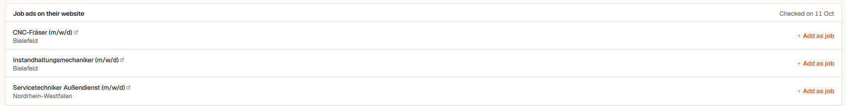 Job ads on their website block with three ads and Add as job