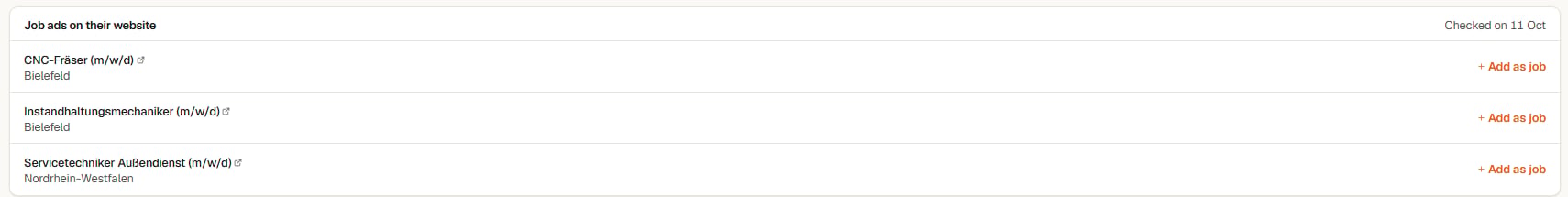 Job ads on their website block with three ads and Add as job
