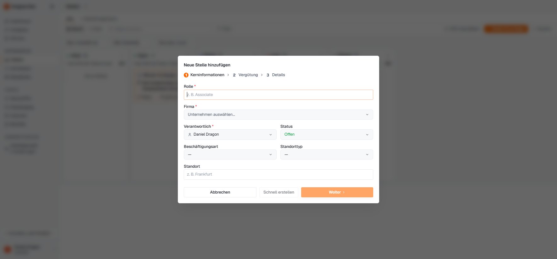 Add New Job wizard, core info step