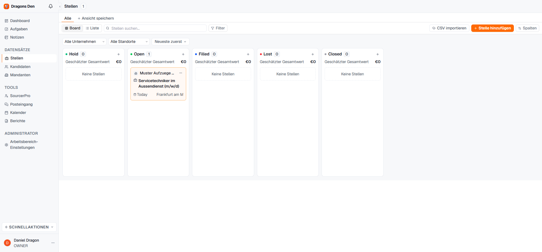 Jobs kanban board