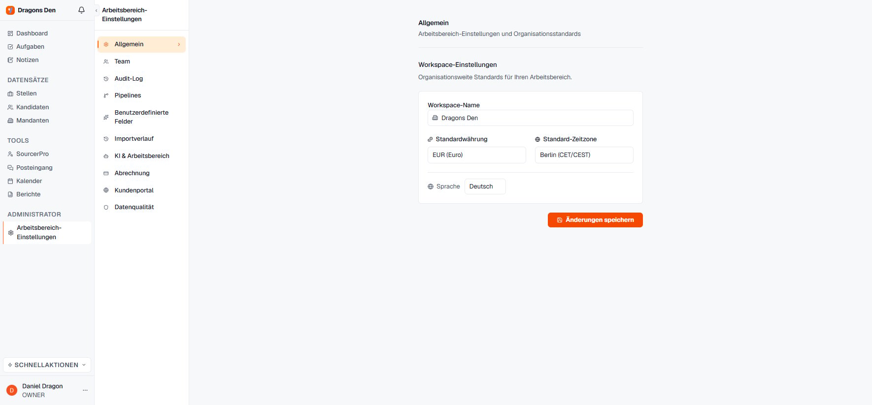 Tenant Admin, allgemeine Einstellungen