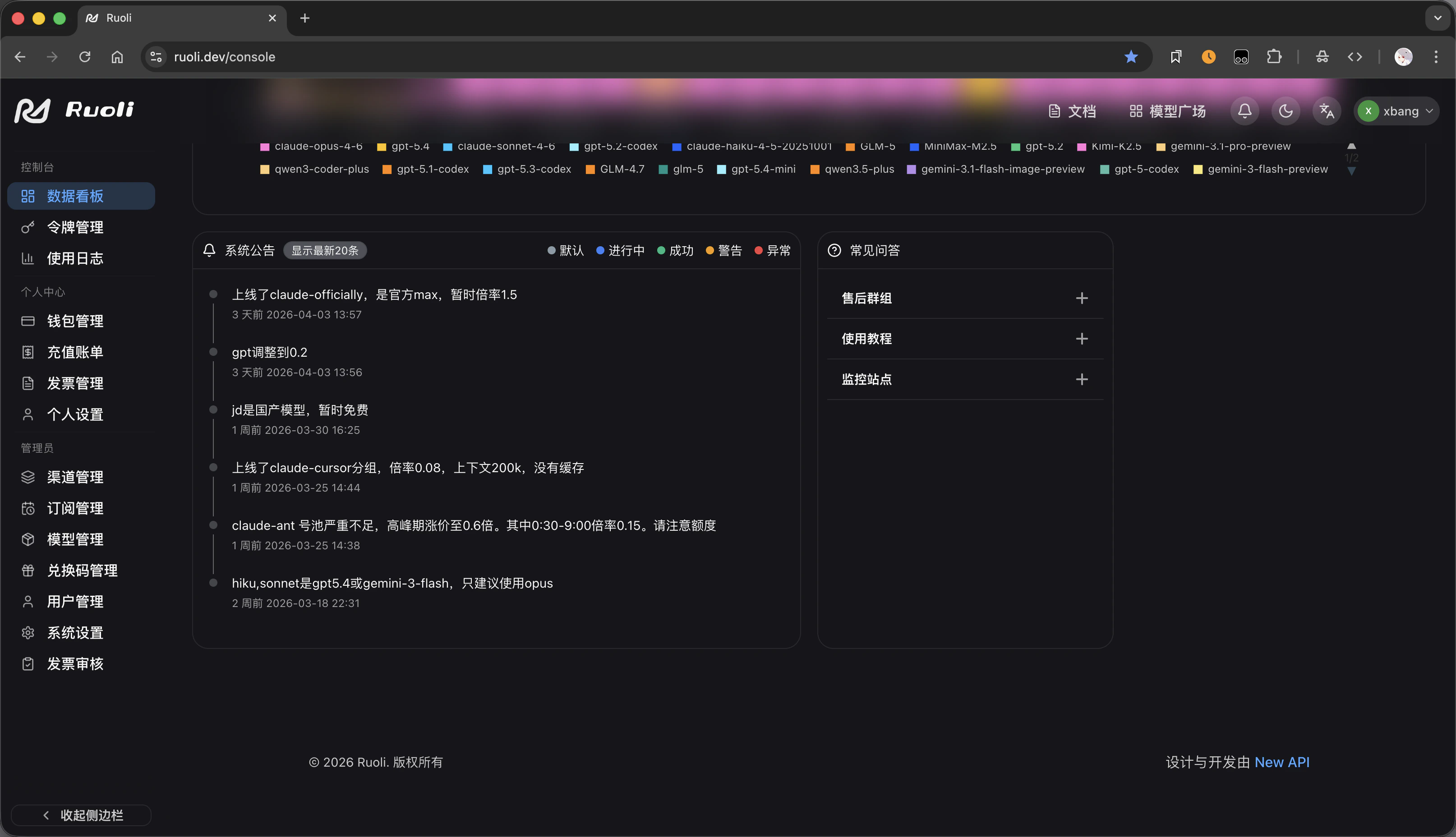 RuoLi 控制台主界面