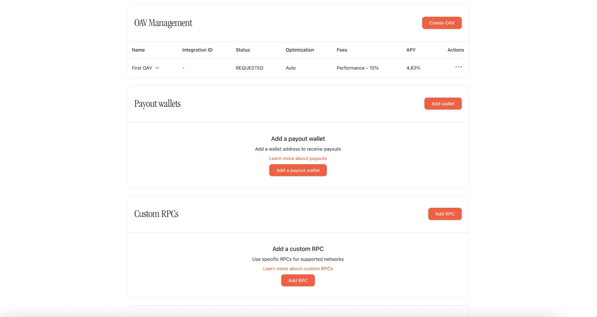 Allocator Vaults table showing a request with REQUESTED status