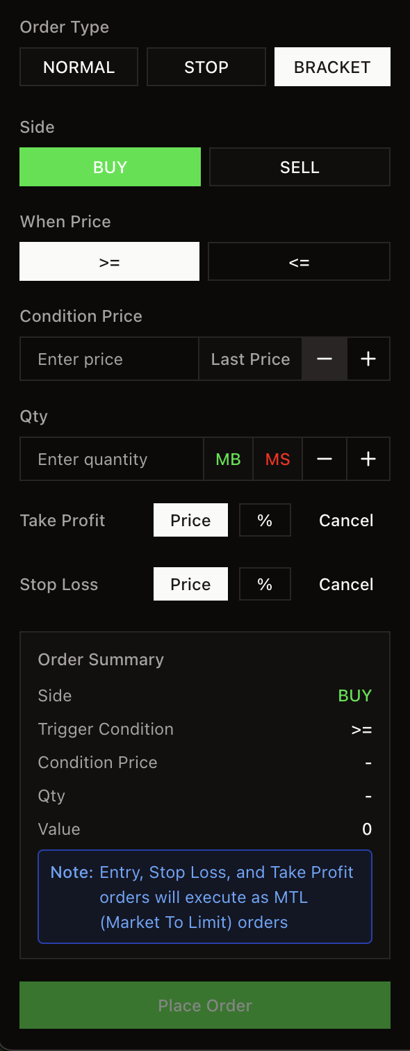 Form đặt lệnh BRACKET