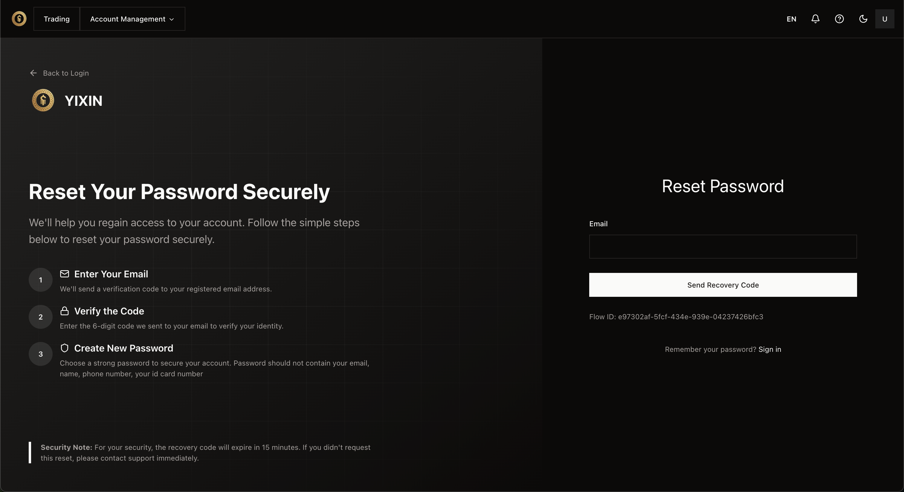 Trang reset mật khẩu