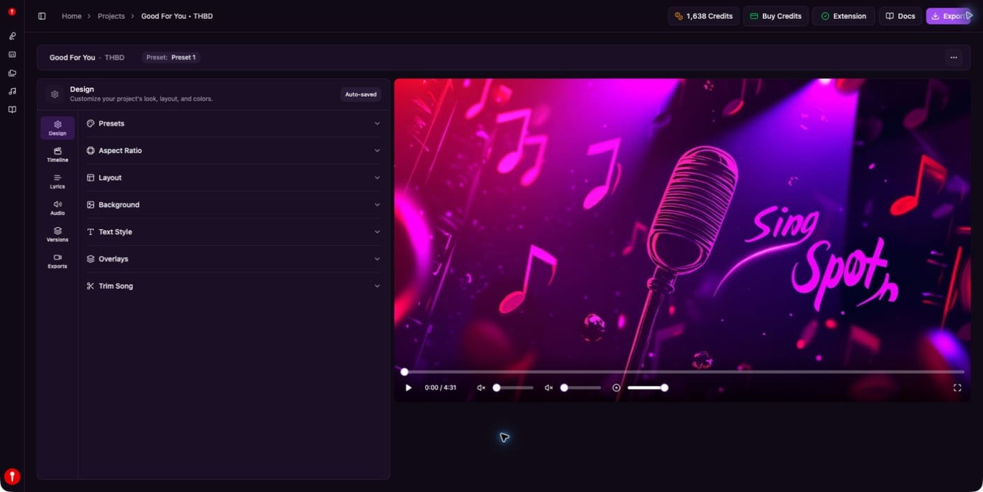 Completed karaoke project open in the Youka Online editor