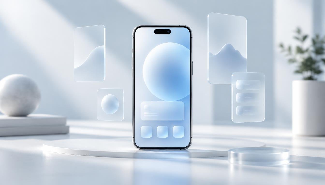 Glass smartphone showing a glowing app interface
