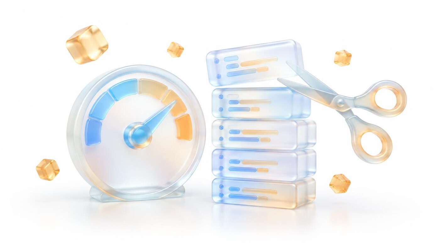 Glass speedometer beside a stack of code blocks being trimmed