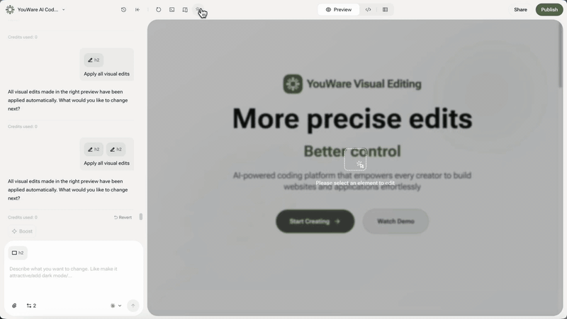 Visual editing interface demonstration showing drag-and-drop functionality