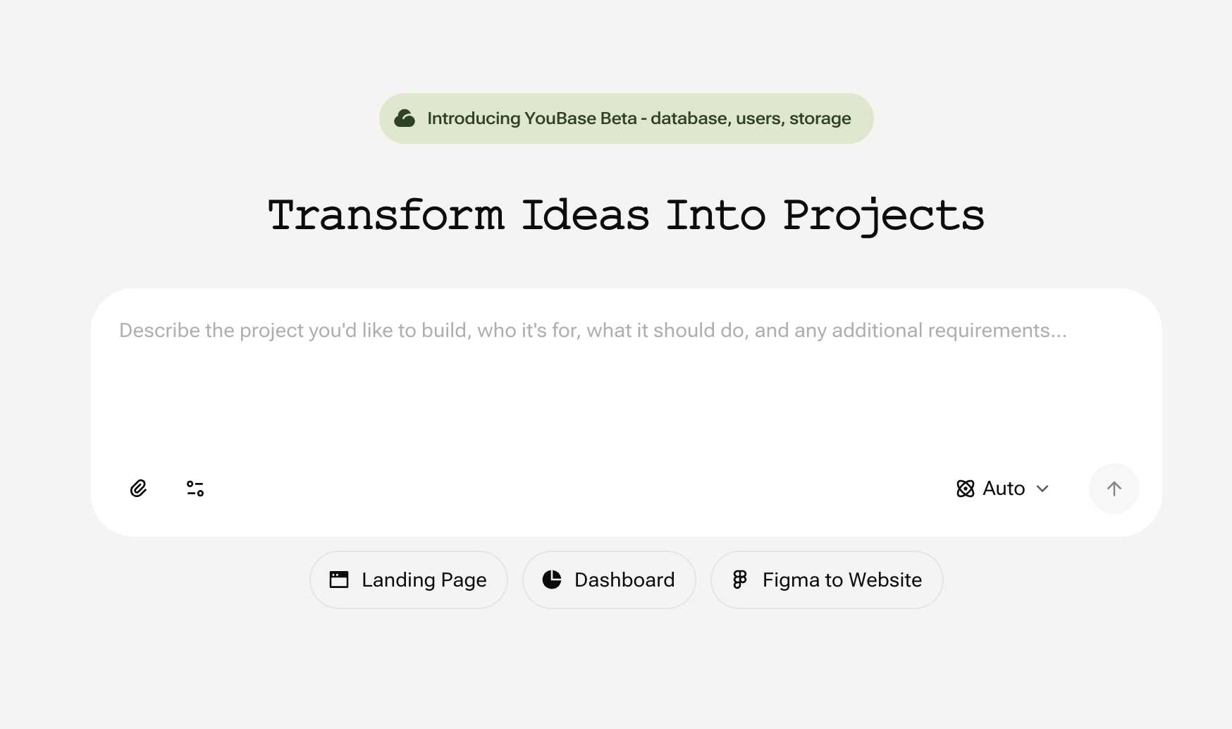 YouWare Creative Command Center interface showing the project creation form