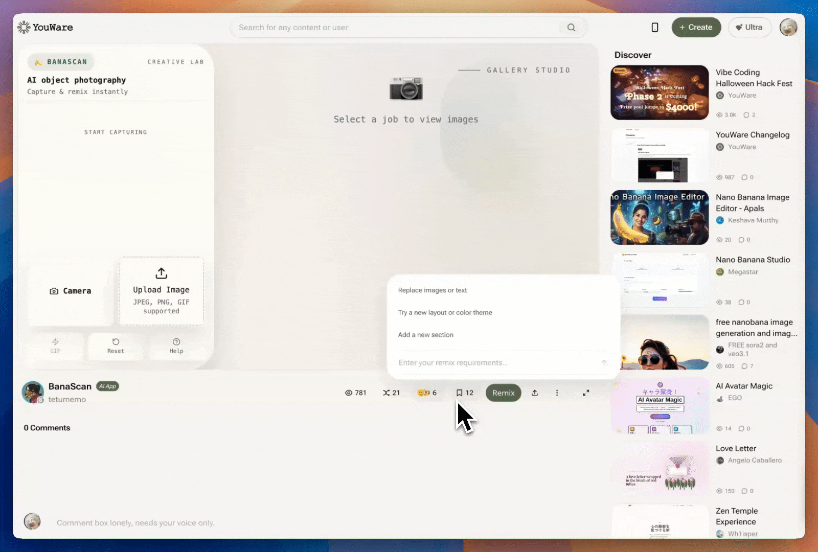 Demonstration of remix feature modifying colors