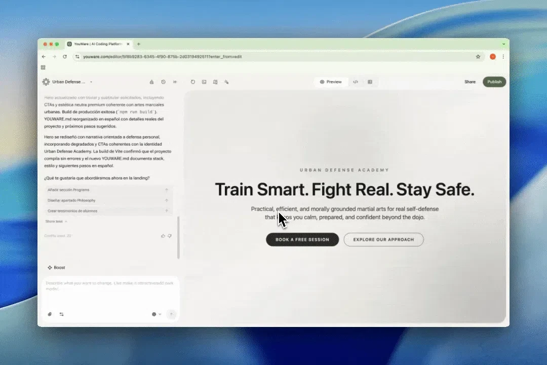 Publishing workflow demonstration showing one-click deployment
