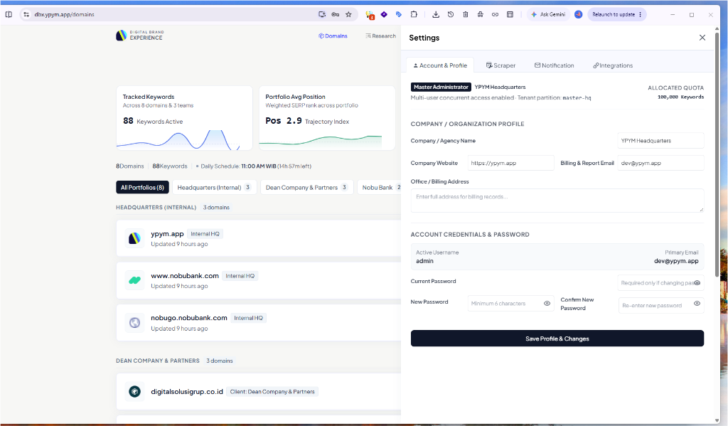 YPYM DBX Account & Profile Settings